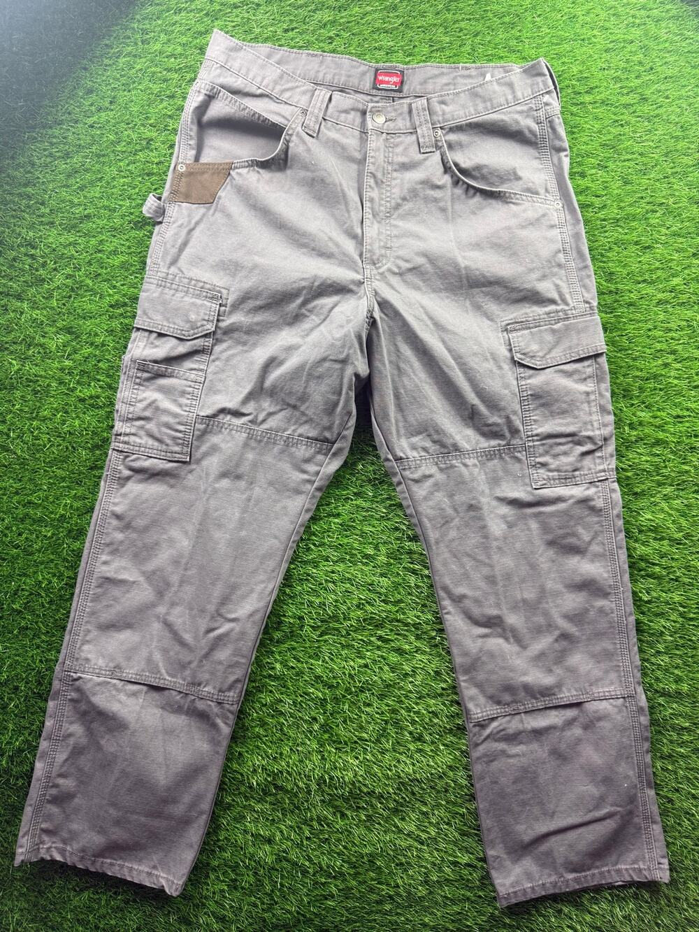 Wrangler Workwear Cargo Pants Men's 34x32 Gray Ripstop Relaxed Utility Carpenter